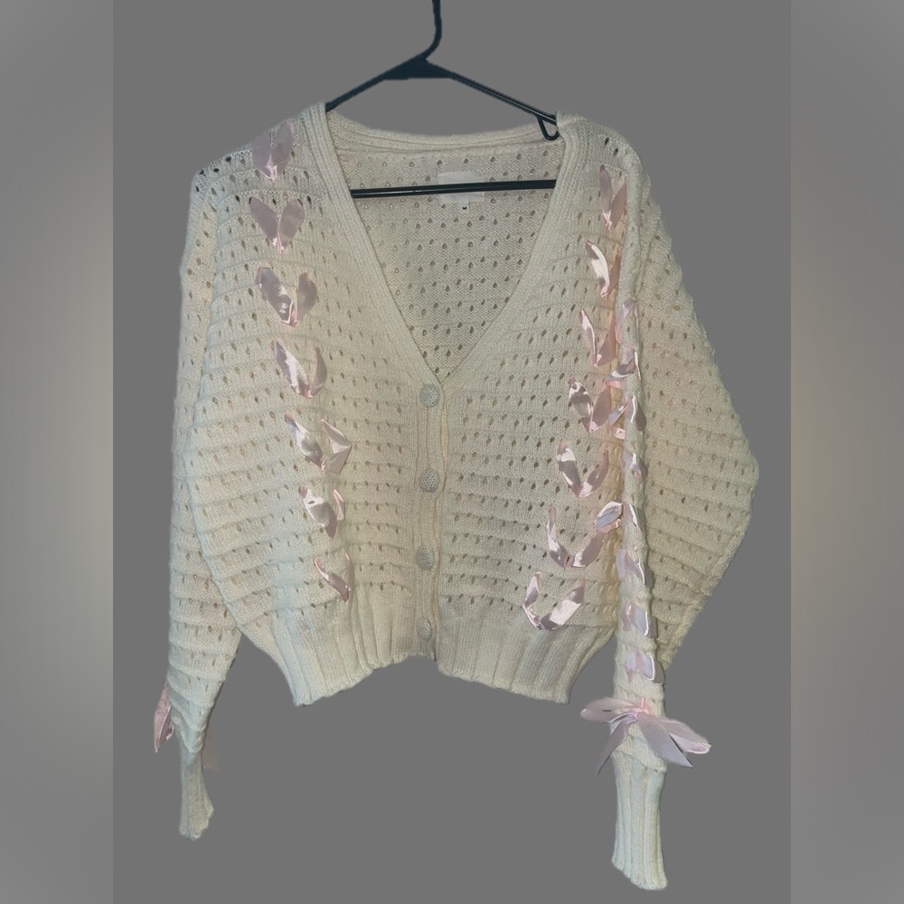 NWOT Lena Button Cardigan w/ Pink Ribbon